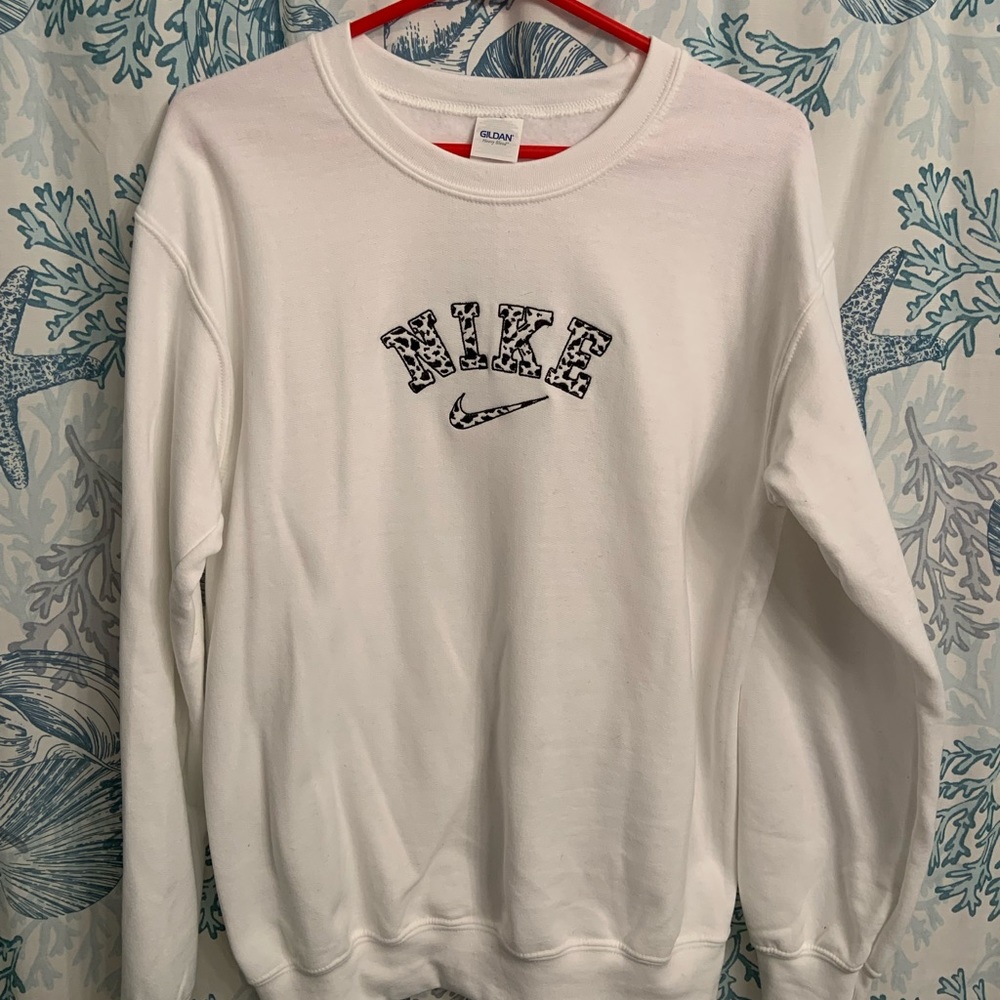 Cow Print Embroidered Nike Crewneck